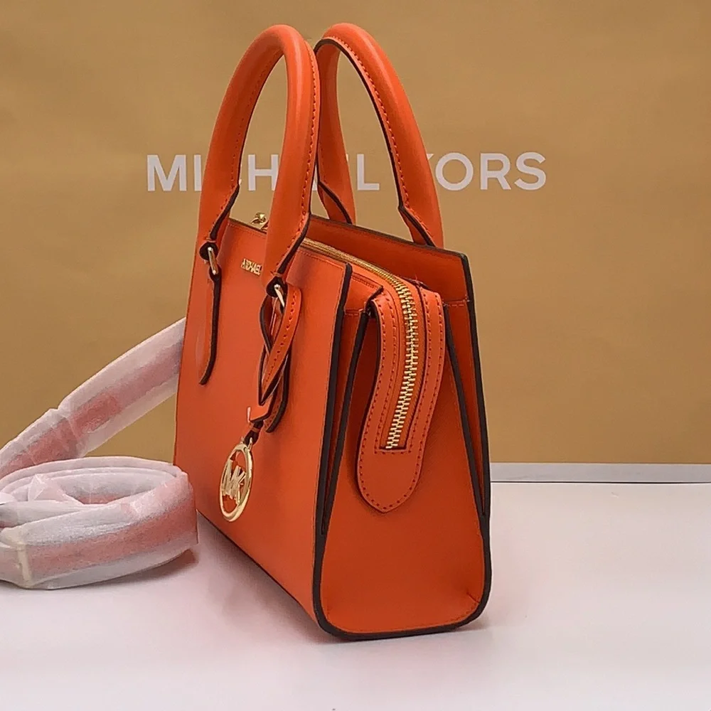 MICHAEL KORS SHEILA SMALL CENTER ZIP SATCHEL/CROSSBODY POPPY COLOR NWT